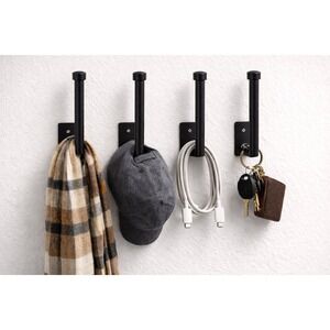 4 Pack Metal Wall Mount Scarf Holder Black Hat Hook Rack Cord Organizer W/Screws